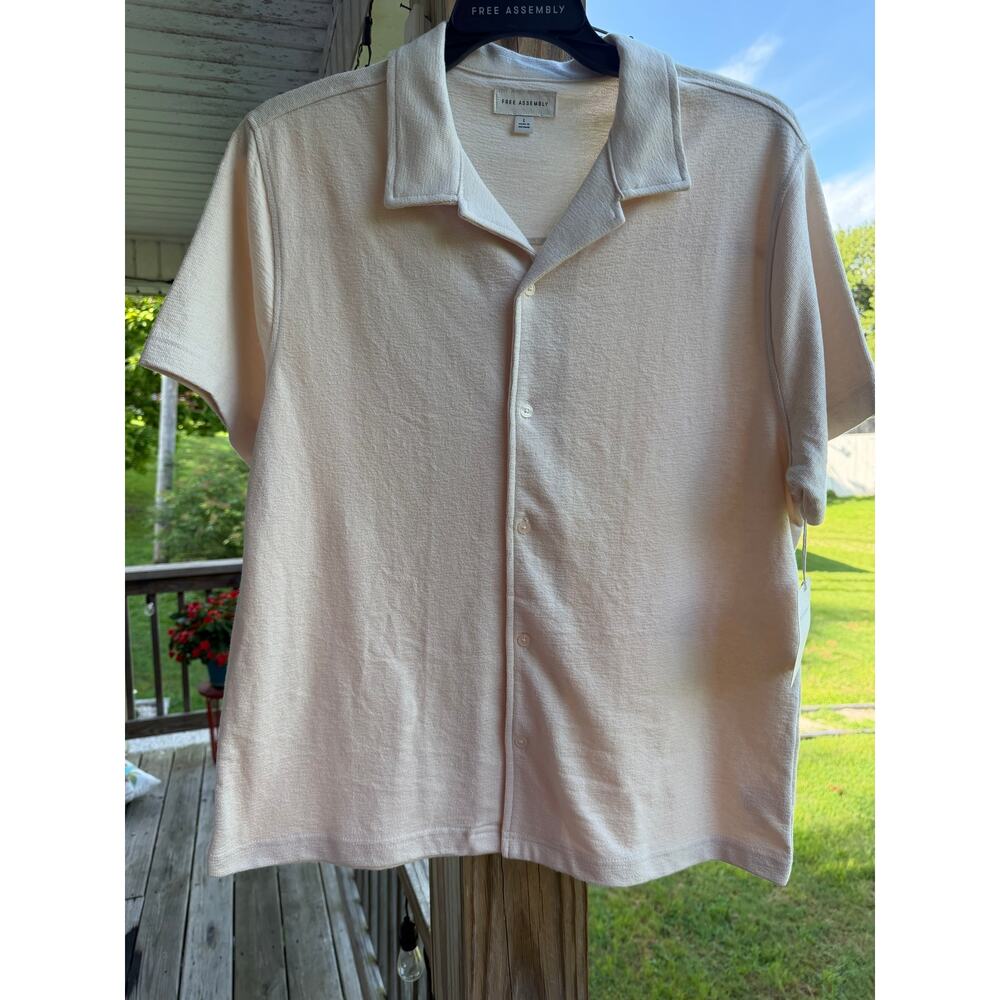 Coastal Casual NWT Free Assembly 100%Cotton Cream Textured Button-Up Size Large